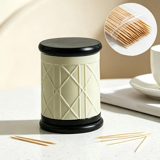 Toothpick Dispenser with Dust-proof Lid Modern Rhombus Pattern Tooth Picks Storage Container Kitchen Dining Table Toothpick Holder Box Jar