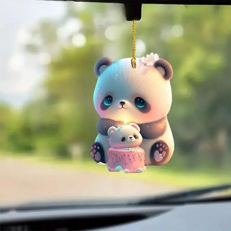 2d Acrylic Playful Bear Hanging Charm For Car Interior Accessory Travel Ring Key