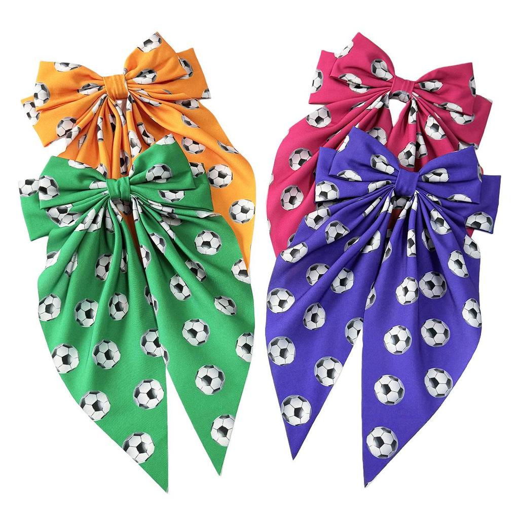 World Cup Football Print Hair Bow with Ribbon - US, Canada, Mexico Edition