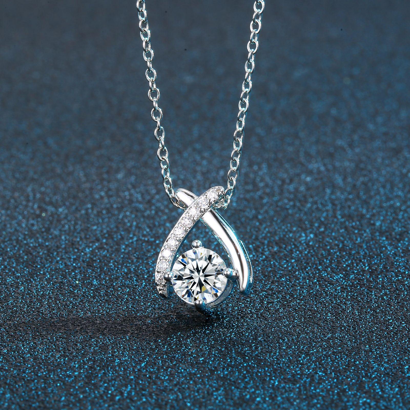 

Moissanite Cross Pendant Necklace with Zircon Inlay - Korean Style for Girls