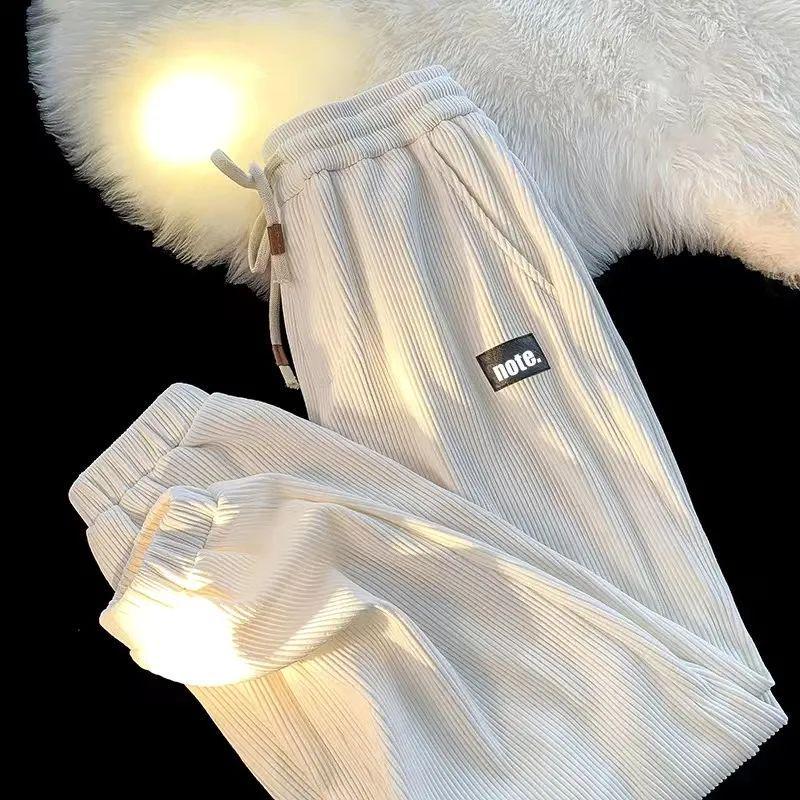 Men's Corduroy Cuffed Casual Pants - Loose Hong Kong Style, Versatile for Autumn and Winter, Trendy Design Sports Pants by [Brand Name]