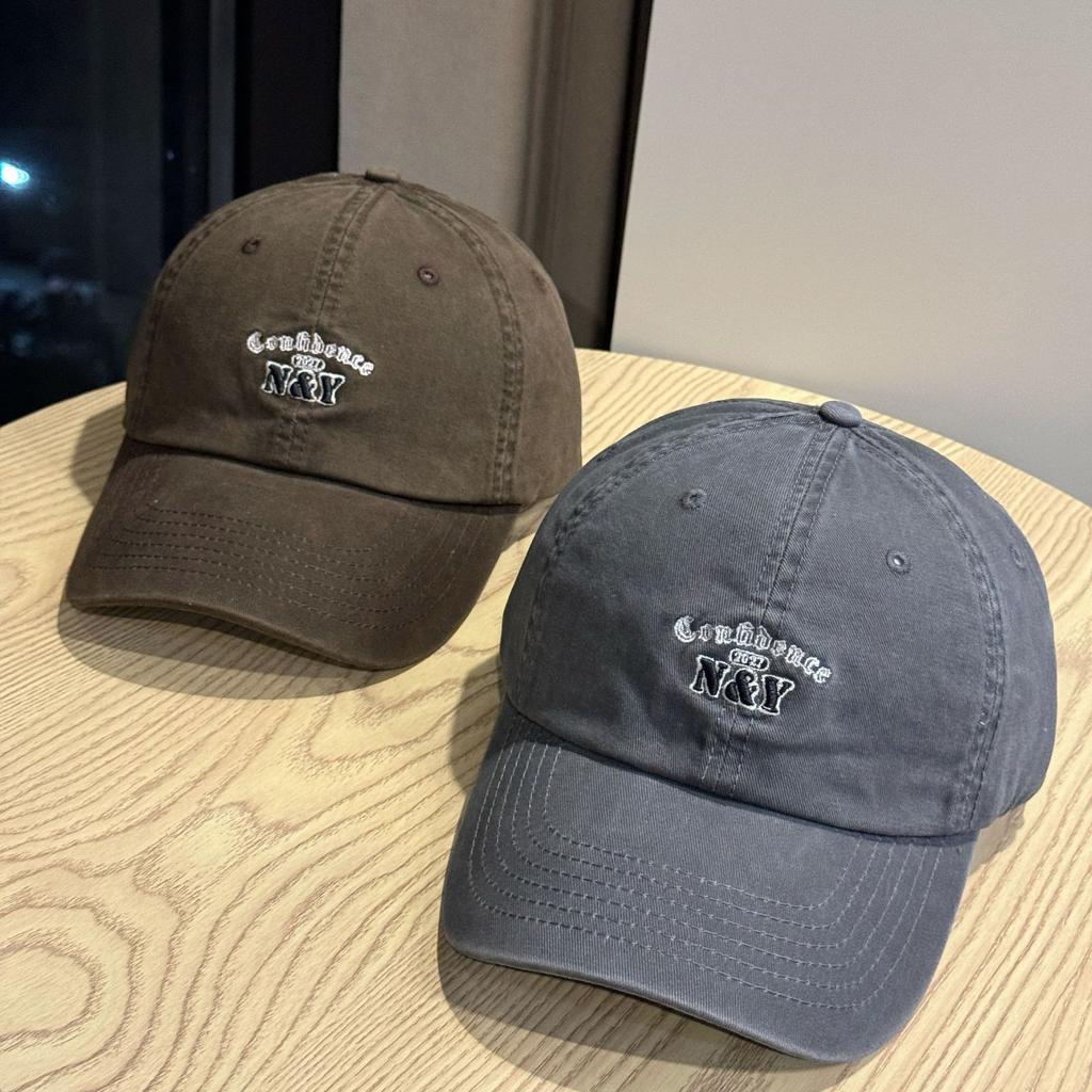 New style pure cotton washed soft-top baseball cap for women, spring and summer street fashion letter print, face-slimming curved brim cap for men