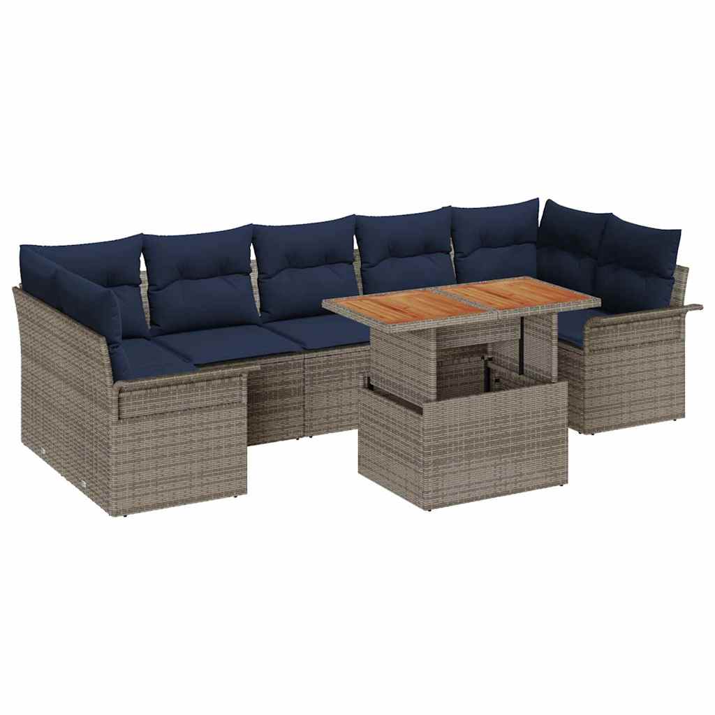 Garden Sofa Set with Cushions 8 pcs Grey and Navy Blue Poly Rattan