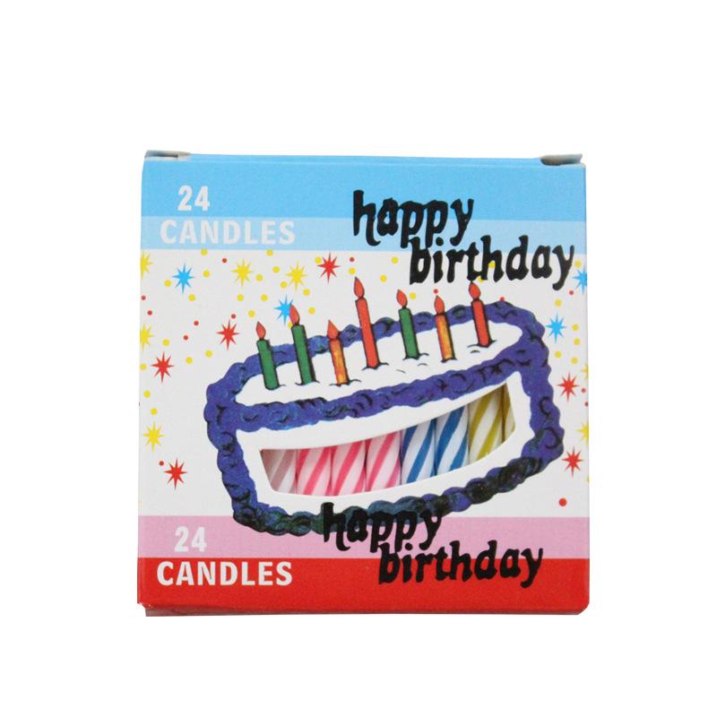 

New Product Boxed 24 Threaded Birthday Cake Small Candles Colorful Striped Party Decoration Candles Without Base Box of 24 small candles