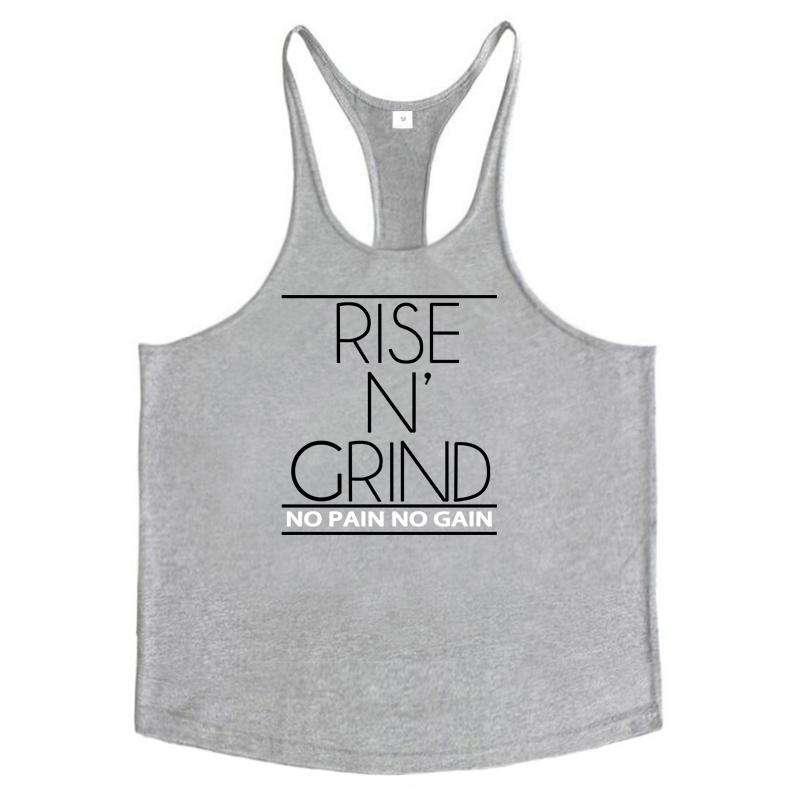Muscleguys RISE N GRIND NO PAIN NO GAIN Bodybuilding Stringer Tank Tops Men Gym Clothing Cotton Workout Fitness Sports Running Vests