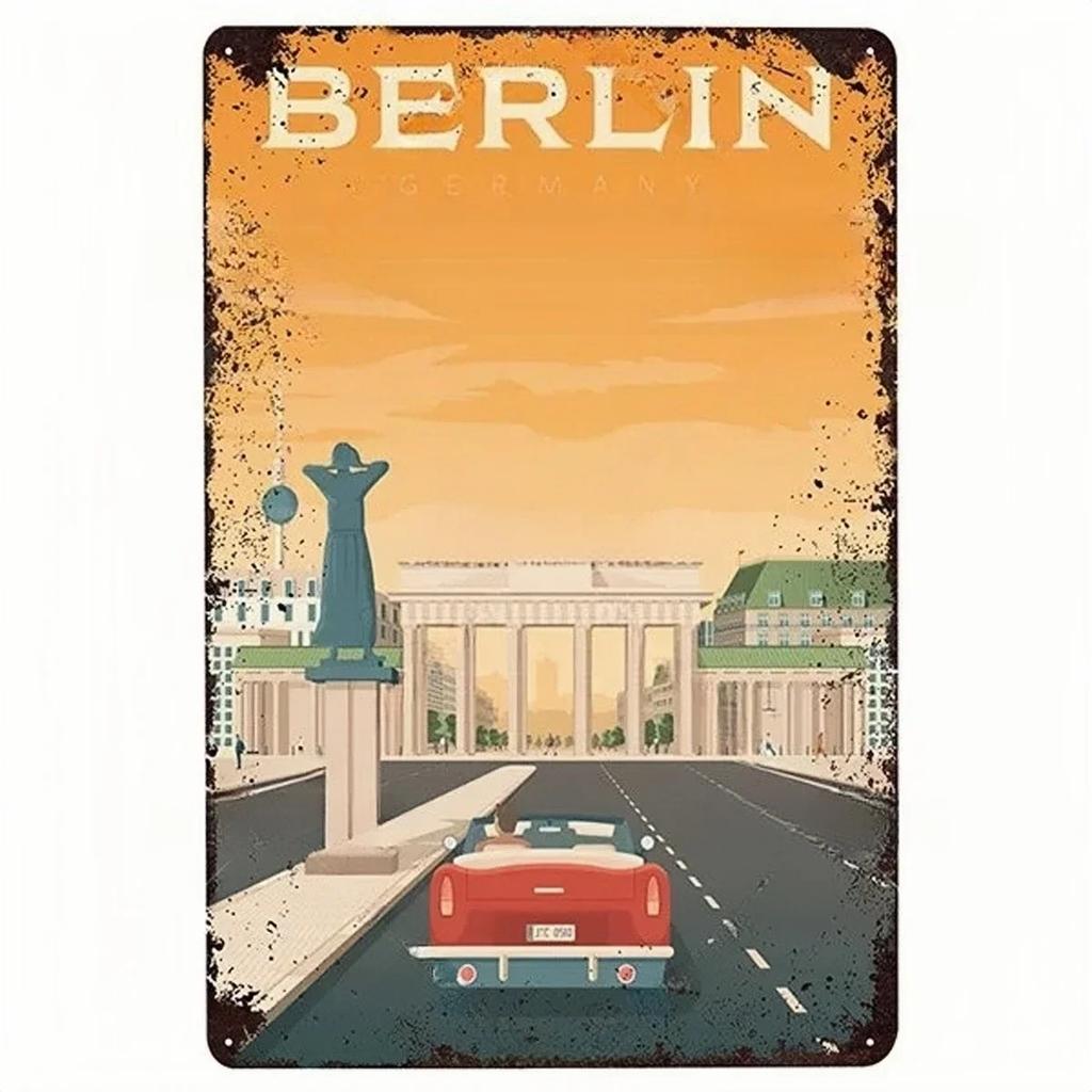Vintage BERLIN LONDON MONACO Lissabon Stadtposter Metallschild Plakette Platte Dekor Für Werkstatt Man Cave Bar Pub Hotel Wanddeko