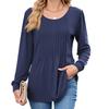 Fall Winter New Women's Solid Color Crew Neck Striped Loose Long Sleeve T-shirt Top, Leisure Leisure Foreign Trade for Europe America