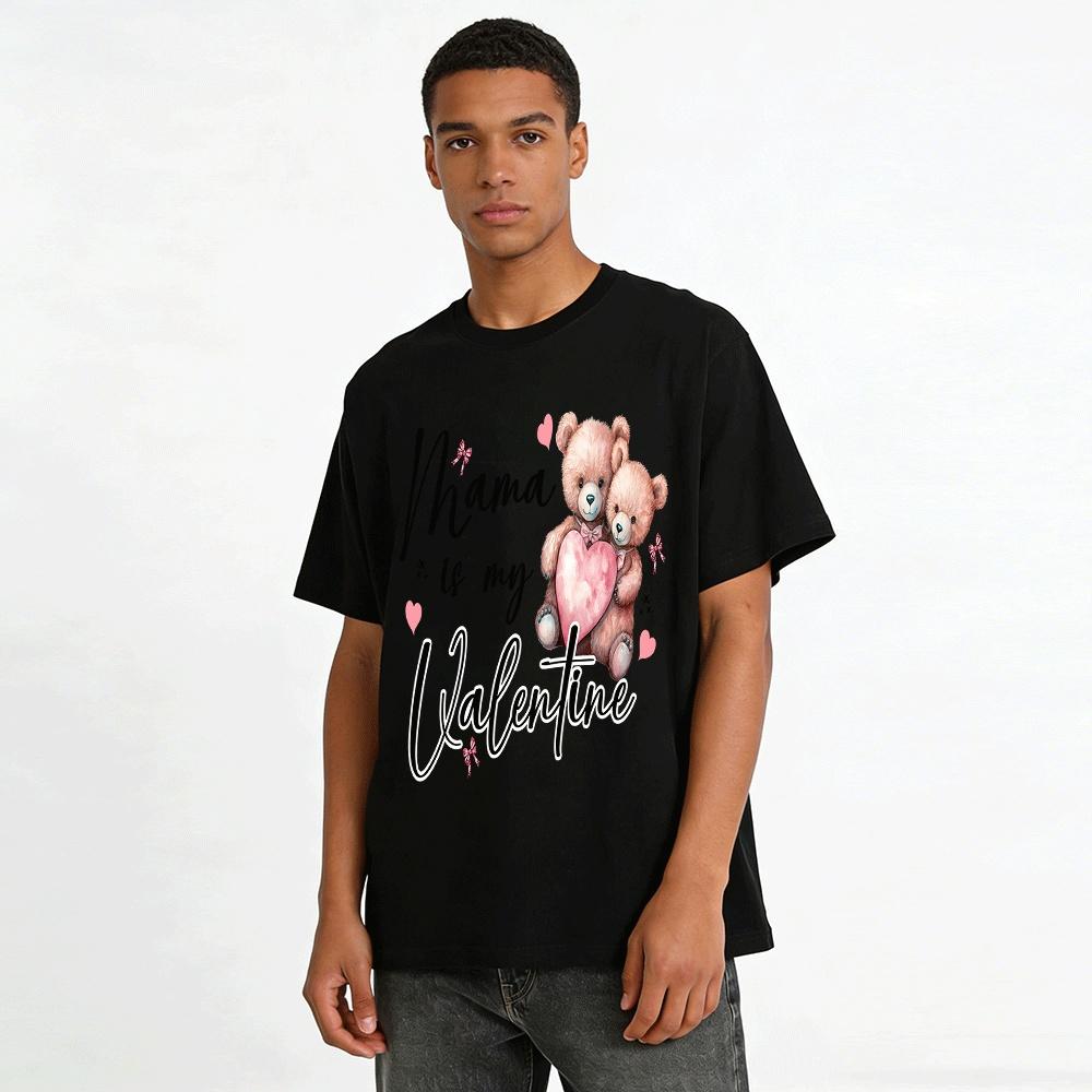 Mama Is My Valentine Teddy Bear Heart Print Top For Kids Pure Cotton T-shirt