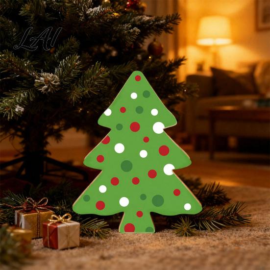Christmas Tree Decorations Wooden Tabletop Decor Plaid Polka Dots Xmas Wood Signs Red Traditional Festive Ornaments Black Green Desktop Centerpieces