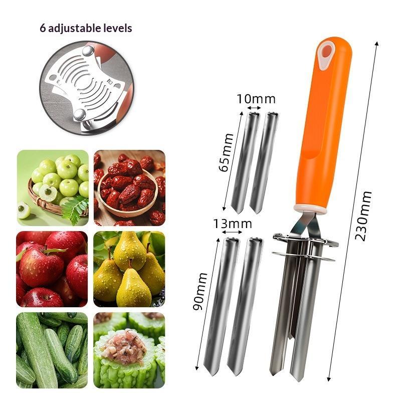 4 In 1 Stainless Steel Cherry Red Dates Pear Seed Remover Multi-Function Fruit Seed Corer Remover Slicer Knife Kitchen Gadgets