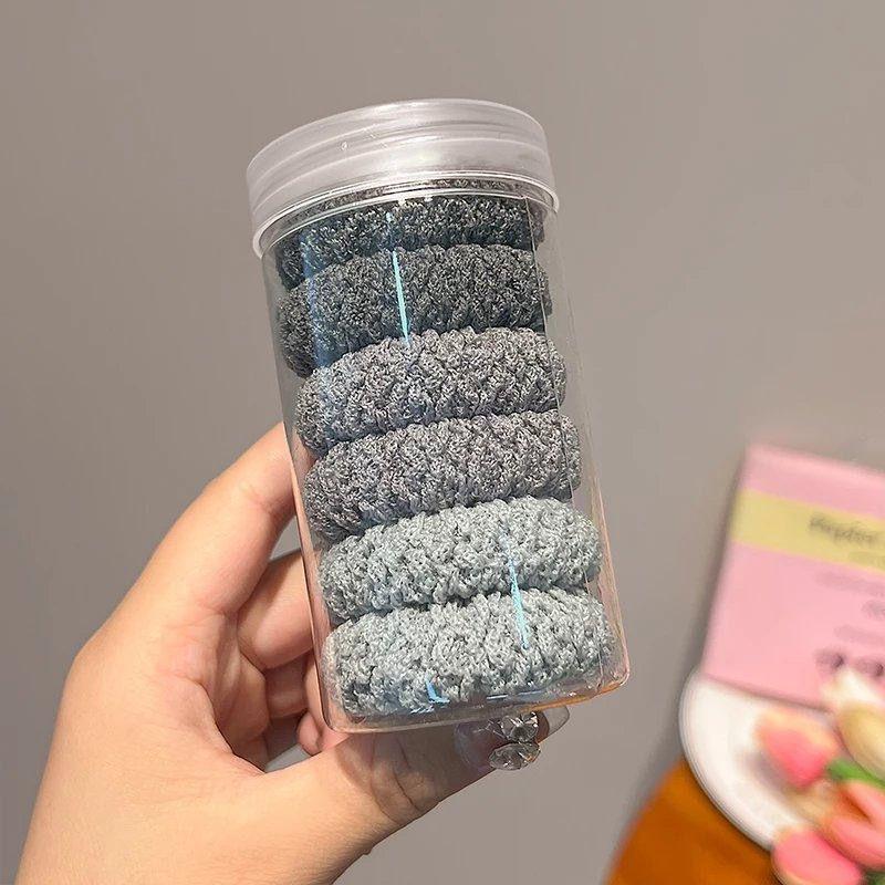 

6 шт./набор Простые толстые полосатые резинки для волос для женщин Высокоэластичные черные резинки для волос Держатель для хвостика для девочек Веревка для волос Скранчи