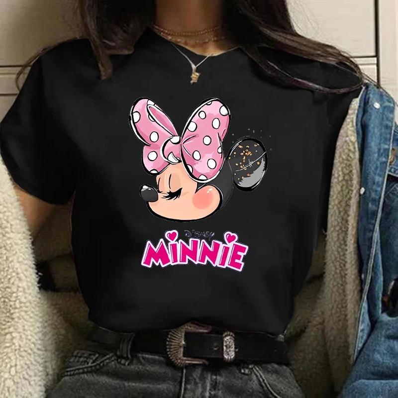 Disney T-shirt Gothic Fashion Mickey T-shirt Minnie Mouse Print Casual T-shirt Women's Kawaii T-shirt Kawaii Loose Clothing