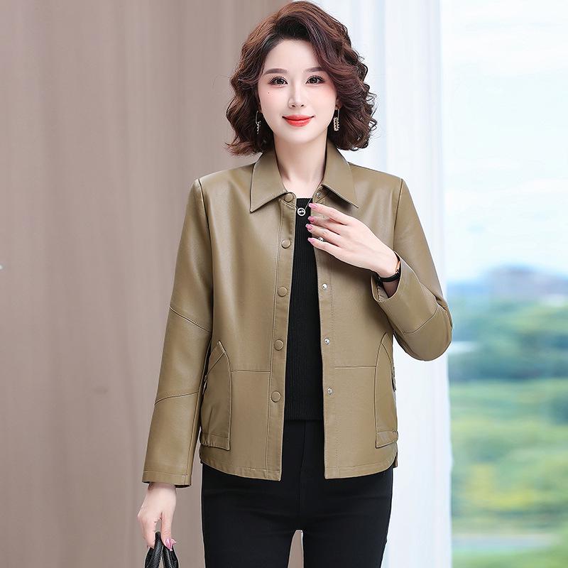 New Spring PU Leather Jacket - Short Style Plus Size Cardigan for Women, Perfect for Middle-Aged Ladies' Fashion In Spring and Autumn
