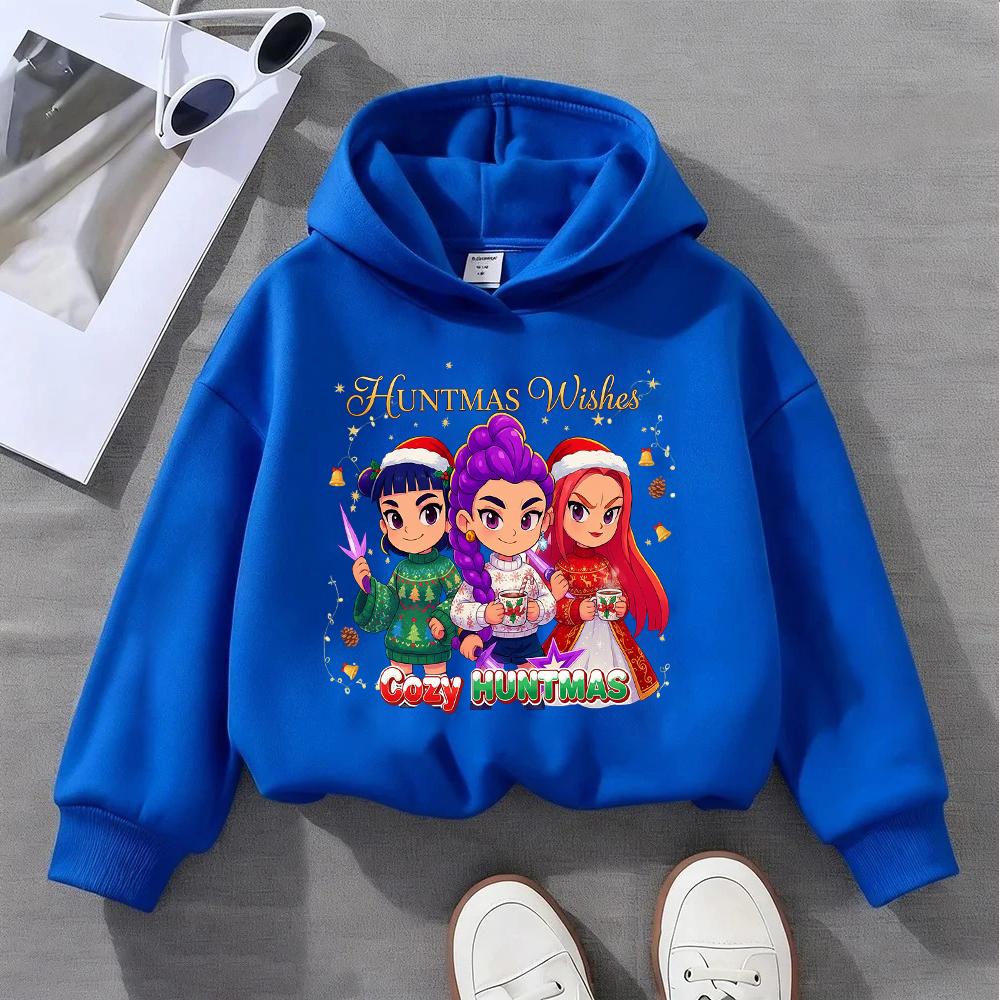 Comfortable Huntmas Children's Hoodie with Cute Christmas Characters and a "Huntmas Wishes" Designed Girls' Sweatshirt