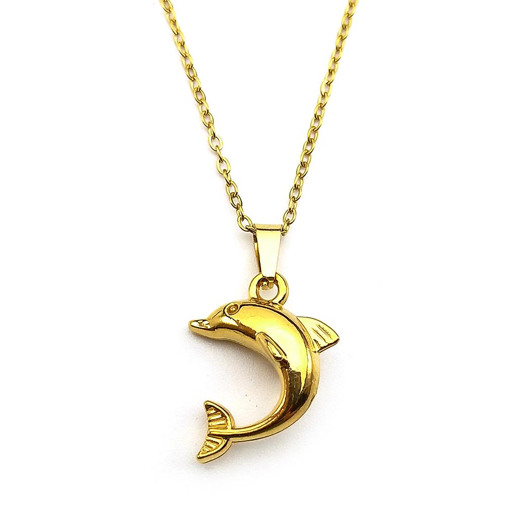 Simple Trendy Dolphin Pendant Necklace For Women Men Stainless Steel Gold Color Sea Animal Hiphop Male Choker Jewelry Accessory
