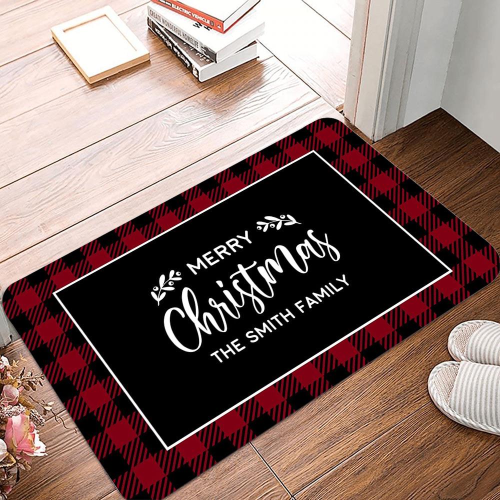 Christmas Red Checkered Pattern Doormat Anti-Slip Machine Washable Carpet for Living Room Bedroom Kitchen and Laundry Rug