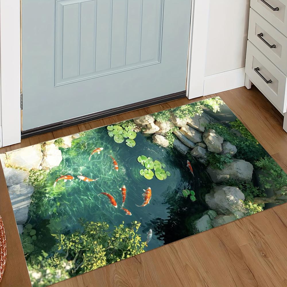 Koi Fish Print Welcome Entrance Doormat Home Decor Carpet Indoor Outdoor Floor Mat Living Room Bedroom Bath Kitchen Rug