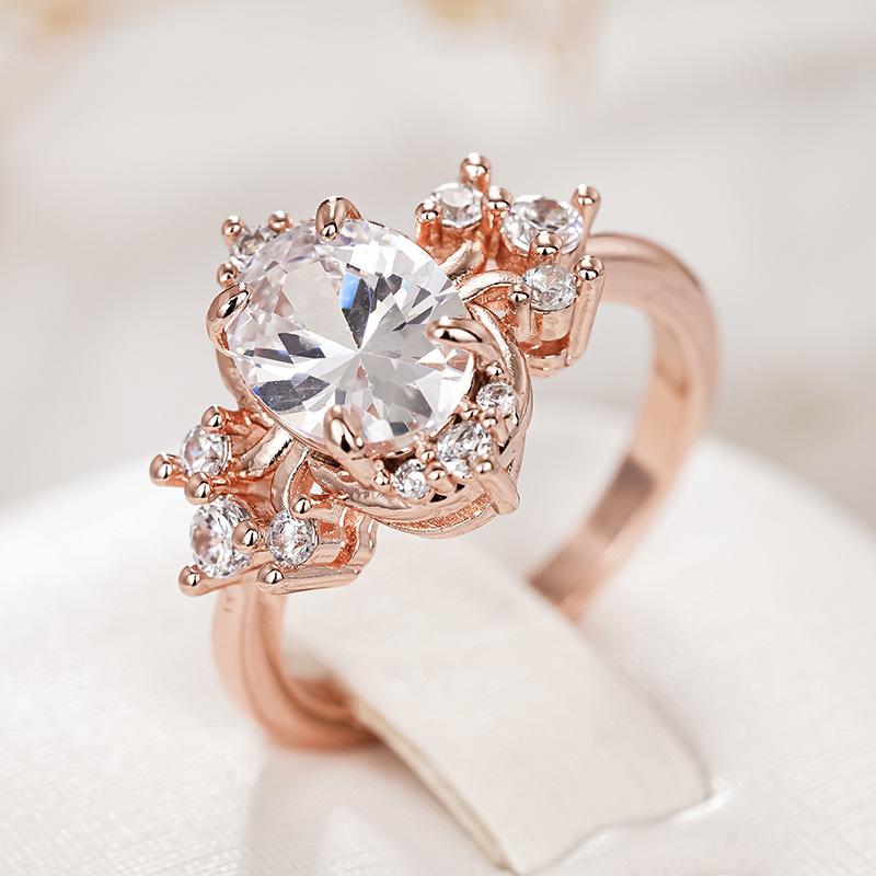 Classic Copper Alloy Zircon Ring Ladies Jewelry Wedding Promise Party Gift