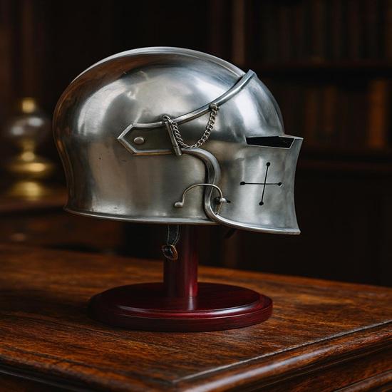 Silver Barbuda Helmet Medieval Knight Role Play Helmet With Stand Liner And Chin Strap Gift Halloween