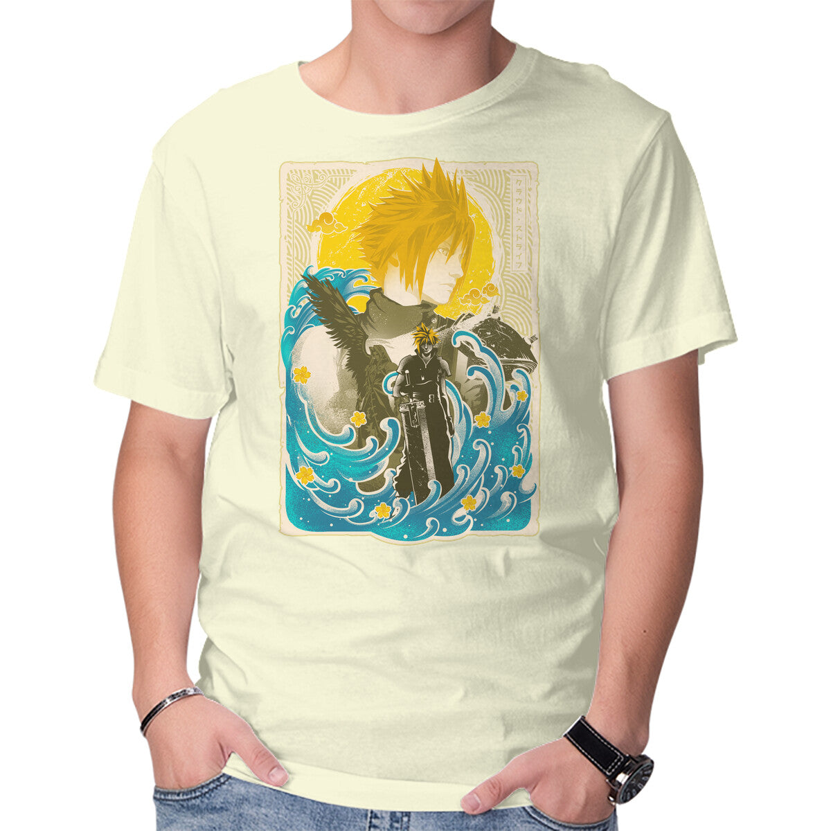 Unisex Crew Neck T-Shirt Great Wave Cloud Graphic Short Sleeve Casual Tee L