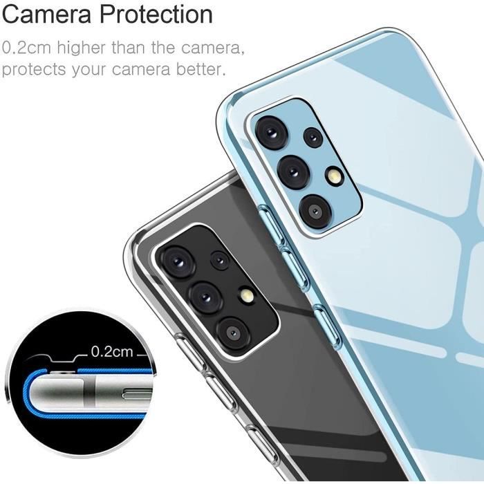 Pack Coque Transparente pour Samsung A32 4G (6,4") Verre Trempé Inclu Souple Protection Renforcée Anti Choc Silicone