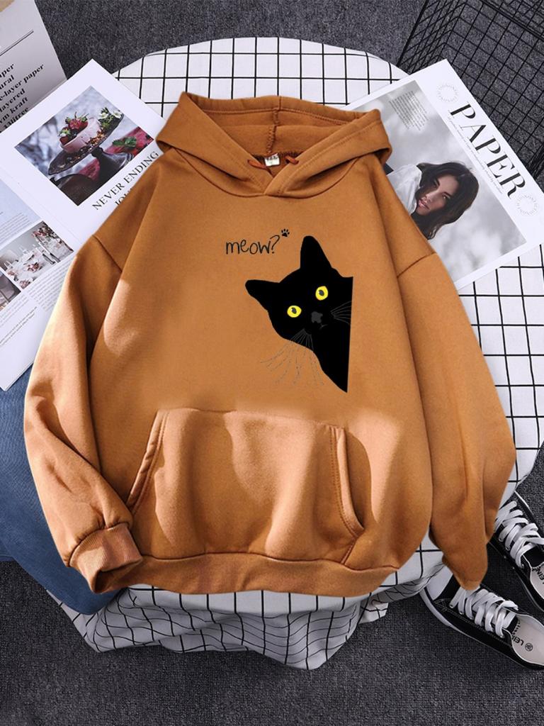 Hoody Big Black Cat Personality Print Hoodie Womens Streetwear Warm Hoodies For Girls Fashion Winter Women Sweatshirt And Hoodie