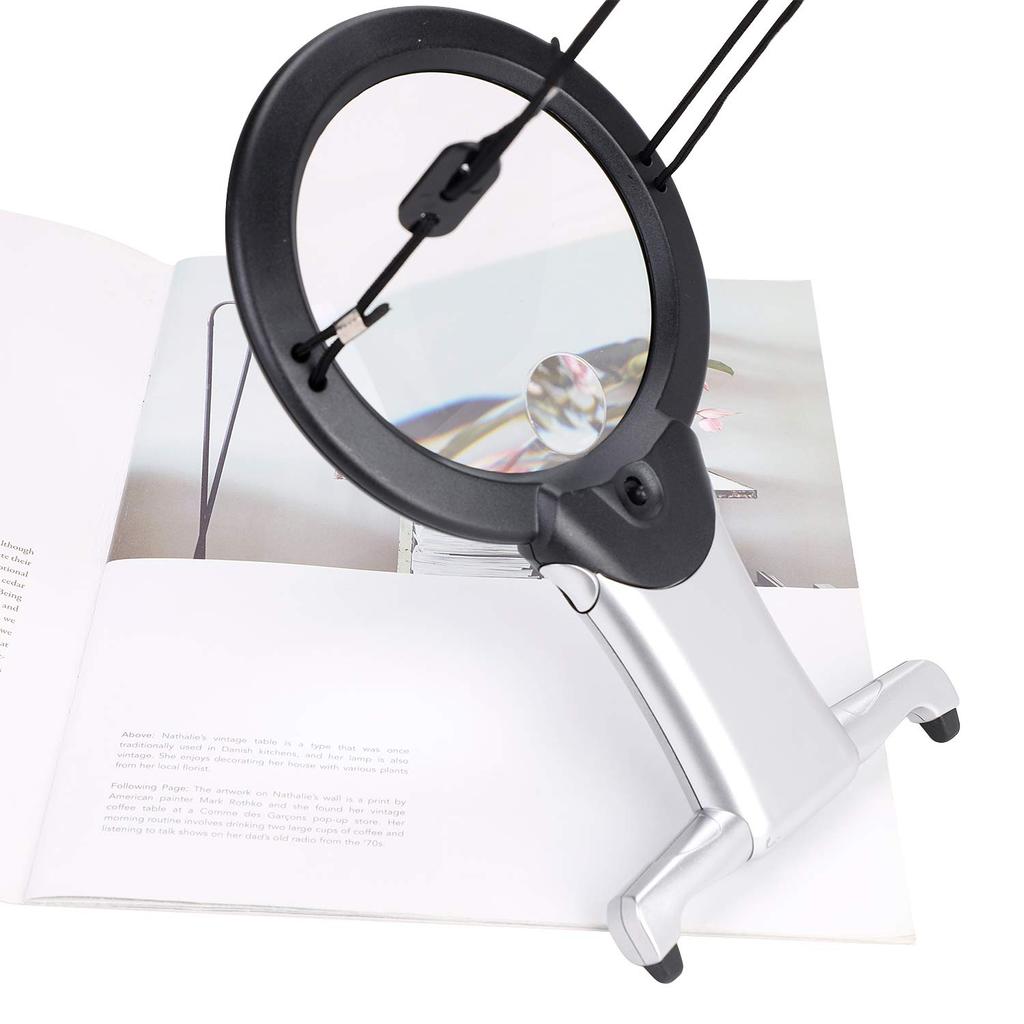 2x and 6x magnification magnifier with LED 100mm or perfect for and and ideal for and High-powered light, foldable, diameter, handheld, neck-mounted
