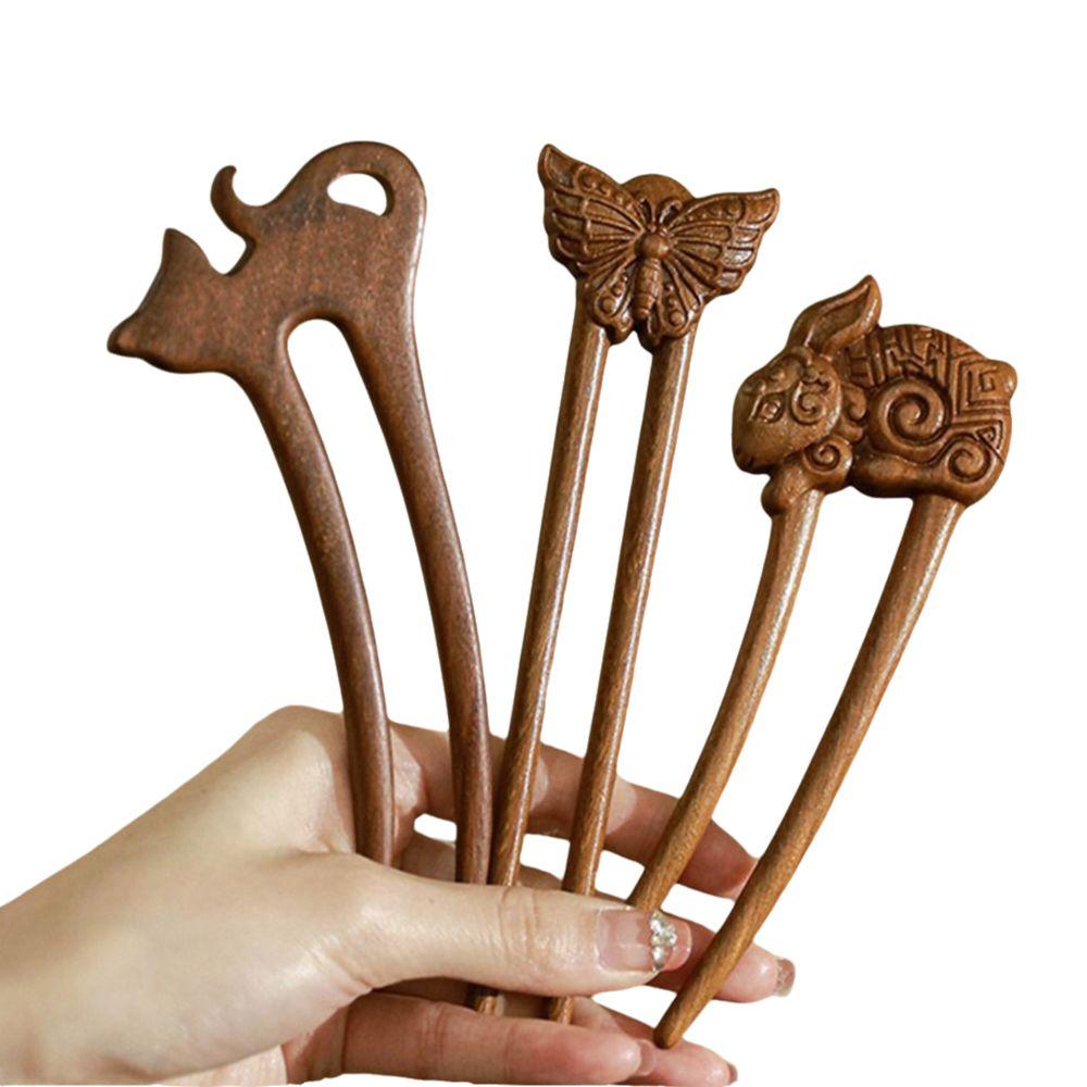 Vintage Style Wooden Hair Stick Wood Hanfu Hairpin Elegant Hairs Fork Bun Hairstyle
