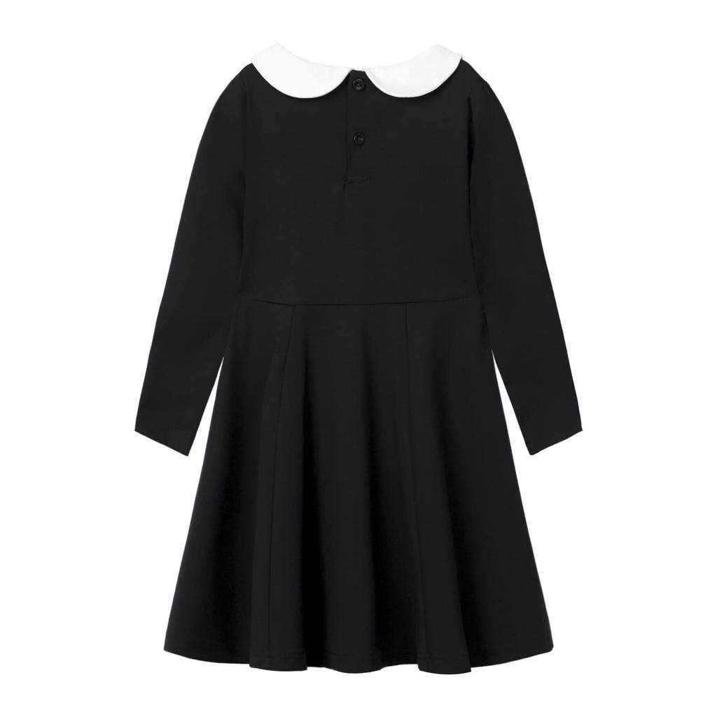 LSMUDKINGDOM Formal Round Long for Size 120 Dress, Kids' Collar, Flared, Sleeve, Black, Girls,