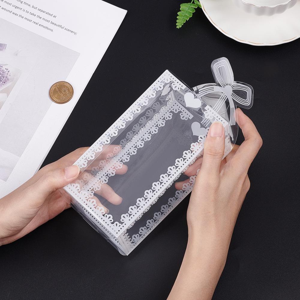 25pcs Elegant Transparent Rectangle Gift Boxes with Bows Durable PVC Perfect for Cookies Candies Ideal for Wedding Party Favors White Flat-Packed