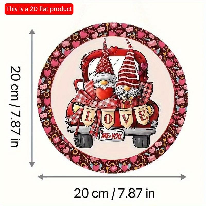 2d Flat 20*20cm, Valentine's Day Home Decoration, Creative Gnome Wooden Circular Decoration for Valentine's Day, for Home, Cafe, Hotel, Bar Decor.