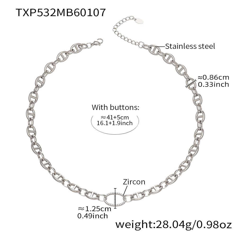 Stainless Steel Pig Nose Zircon-Inlaid Jewelry Set: Necklace, Bracelet, Earrings