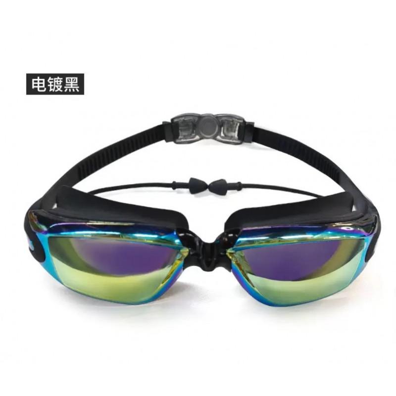 Adult Waterproof Anti-Fog Swim Goggles Myopia Electroplated Large Frame Earplug Protective Glasses