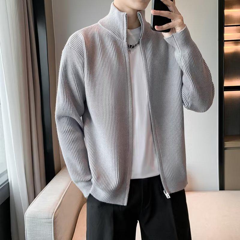 Men's Stylish Korean Stand-Up Collar Knit Jacket Cardigan, Slim-Fit for Spring/Autumn 2022
