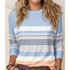 Round Neck Long Sleeve Printed T-Shirt, Contrast Stripe Design, Simple and Elegant with High-Quality Feel