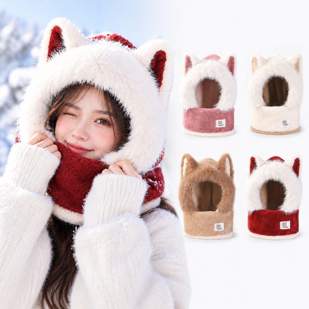 keep warm Women's Scarf Hat Thick Fluffy Hat Scarf Cute Ear Protection Hat Winter