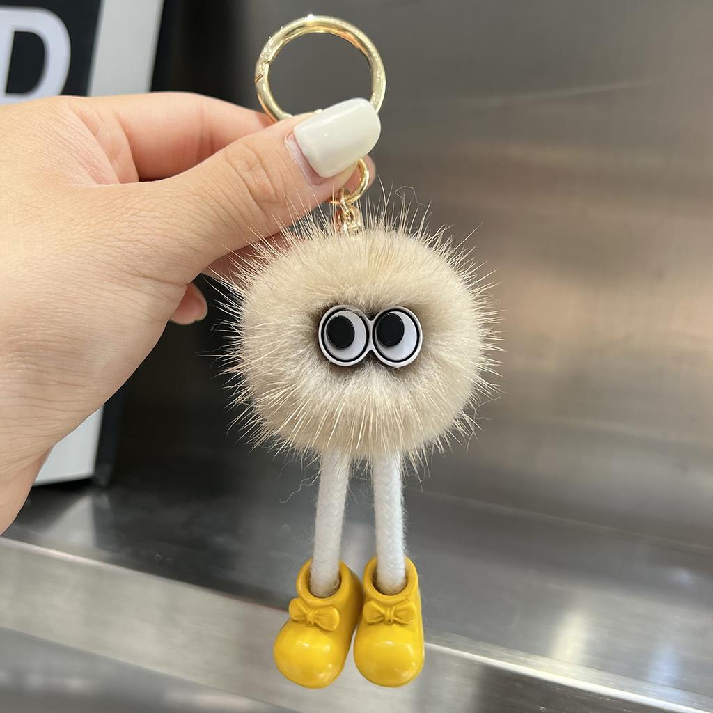 Lindo Llavero de Piel de Visón Real Cadena para Llaves del Coche Colgante para Bolso Mochila Escolar Esponjosa Coreana Encanto para Bolso Regalo para Niños y Niñas Colgante para Mochila