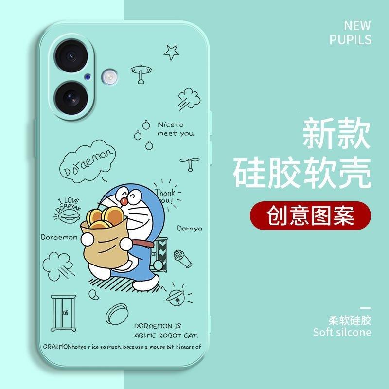 Applicable to Apple 17 mobile phone case Doraemon iPhone17 all-inclusive protective case silicone straight edge soft case creative anti