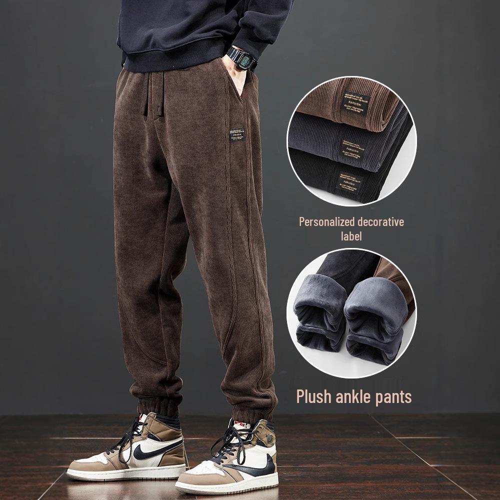 Herren 2025 Winter Fleece-gefütterte Cord-Sweathose: Dicke lässige Baumwollhosen für Herbst & Winter