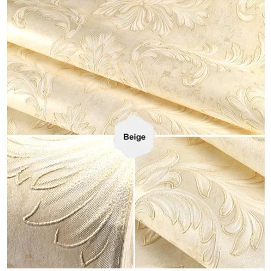 Evropský styl 3D stereo damaškový flokovaný netkaný tapetový role pro ložnici, obývací pokoj, moderní jednoduchá dekorace, tapetová role