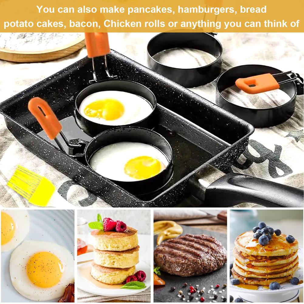 4 Stück Eierringe Antihaft zum Braten Runde Eierform mit Ölpinsel Spiegelei-Ring Edelstahl Eierkreise Eierformer