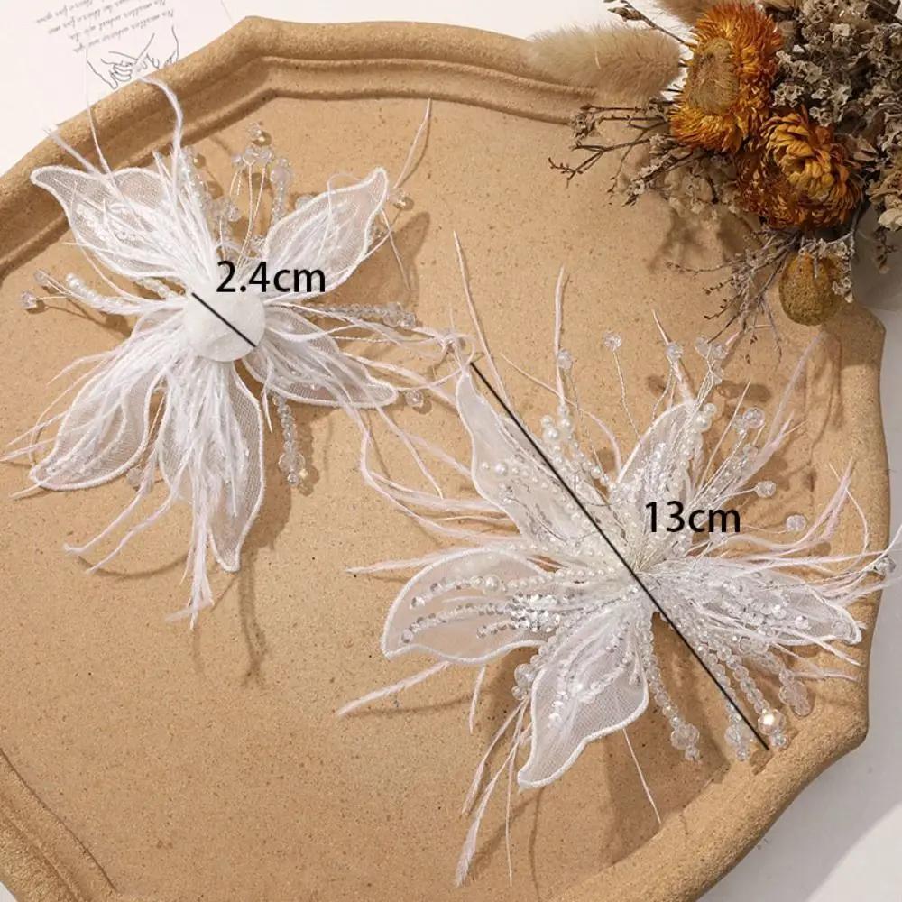 Feather Pearl 3D Organza Flower Patch Twisted Wire Crystal Flower Studded Patch Hand-made Multi-layer Embroidery Patch