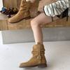 2025 autumn retro suede V-mouth western cowboy boots pointed mid-tube boots medium antique belt buckle stacking boots