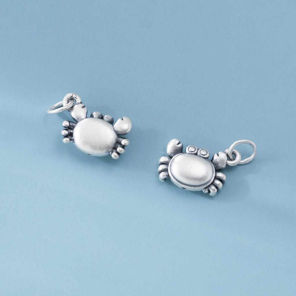 S999 Pure Silver 3D Hard-aged Crab Pendant, DIY Bracelet, Hanging Ornament, Handmade Braided Rope Material and Accessories