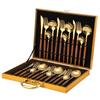 24-Piece Titanium Gold Stainless Steel Cutlery Set with Western Steak Knife, Fork, Spoon, and Laser Logo - Gift Pack.