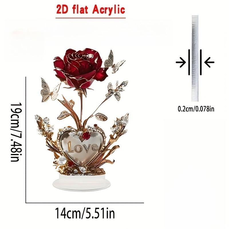 2D Flat Bohemiants Heart-shaped Rose Acrylic Desktop Decoration, Suitable for Wall Decoration, Porch, Room, Villa, Accents Home, Hallway, or Workplace