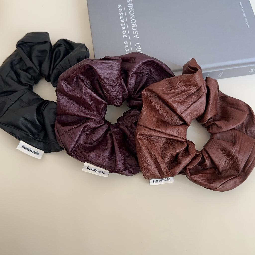 Advanced Sense Pu Leath Retro Round Elastic Scrunchie Simple Fashion Fold Large Hair Rope Hair Accessories