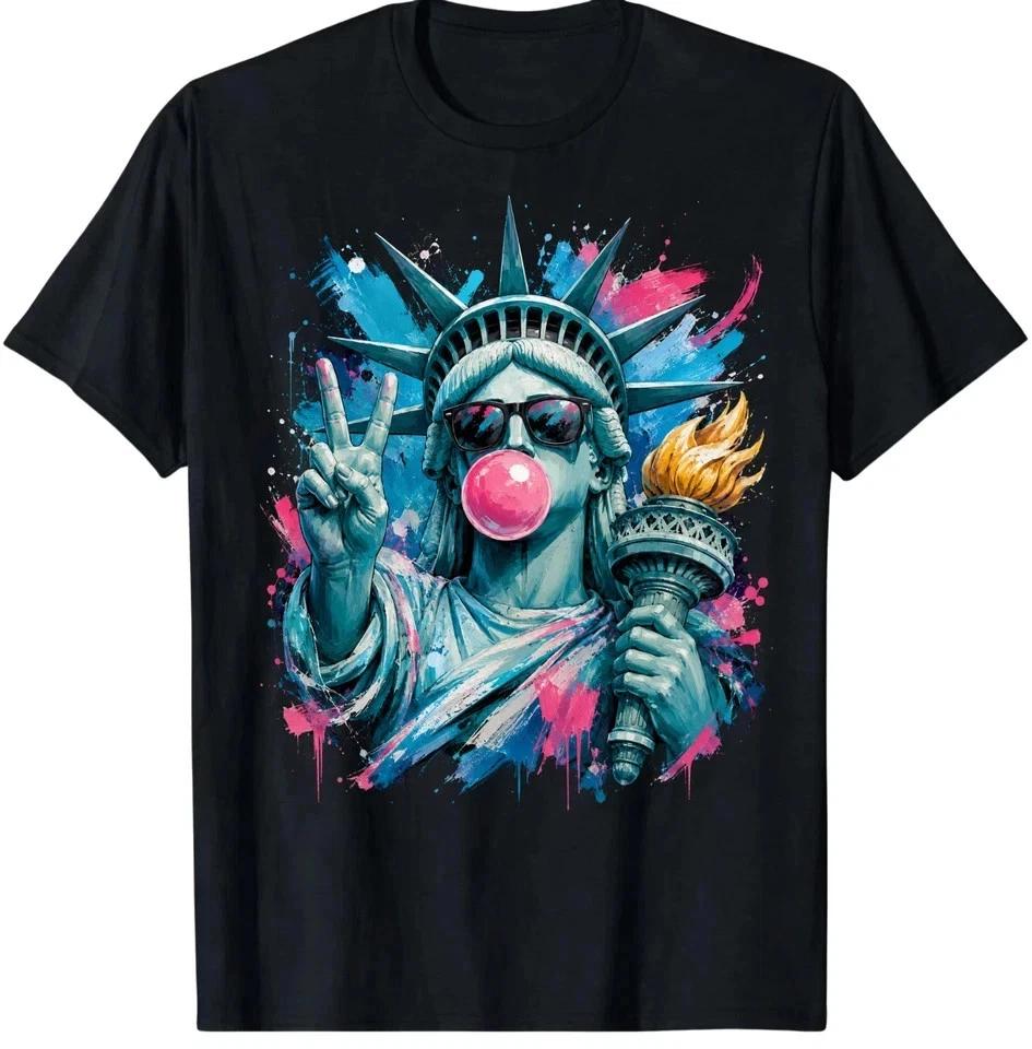 Funny Statue Of Liberty Bubble Gum Peace Sign USA 4th July TShirt Gift Unisexs S