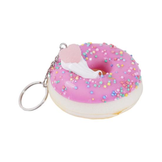 Keychain Pendant Donut Shape Soft Elastic Feel Quick Rebound Squeeze Toy Safe PVC Stress Relief Fidget Toy