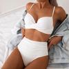Naujas dvispalvis maudymosi kostiumas Europos ir Amerikos bikini kostiumas Moteriškas bikini Aukšto liemens vientisos spalvos margintas maudymosi kostiumas Moterims